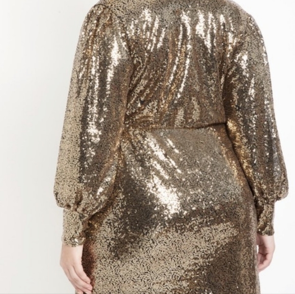 Eloquii Gold Sparkly Wrap Dress Size 18 - Picture 2 of 5
